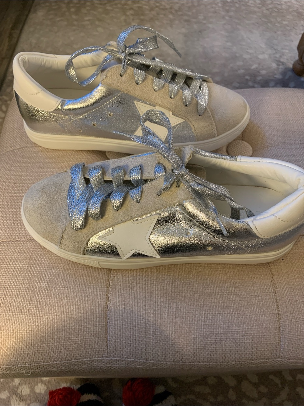 Vici Silver Metallic Star Accent Lace-Up Sneakers